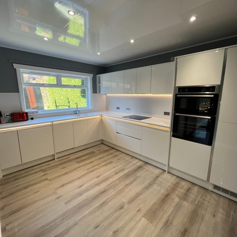 Discover our bespoke interior installation services, including kitchens, bathrooms, and tailored interior solutions Modern kitchen interior installation in Glasgow by BSM Contracts